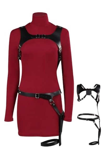 Verycos Women Cosplay Dress Outfit Remake Holster High Neck Costume Slim Fit Knitted Sweater Skirt Halloween