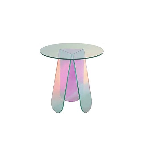 homary Acrylic End Table Clear Round Side Table Modern Accent Table Iridescent