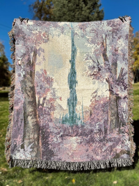 Crystal Tower Woven Tapestry Blanket - Inspired by Final Fantasy XIV Lakeland Crystarium Artwork