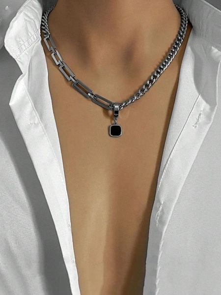 1 stuk titanium stalen ketting met stijlvolle hanger, niet-vervagende sleutelbeenketting voor mannen en vrouwen, geschikt voor dagelijks gebruik