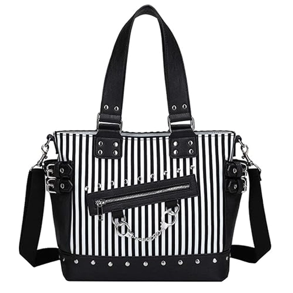 RainboSee Women Punk Rivet Handbag Purse Canvas Tote Shoulder Crossbody Bag Large Capacity Satchel Black