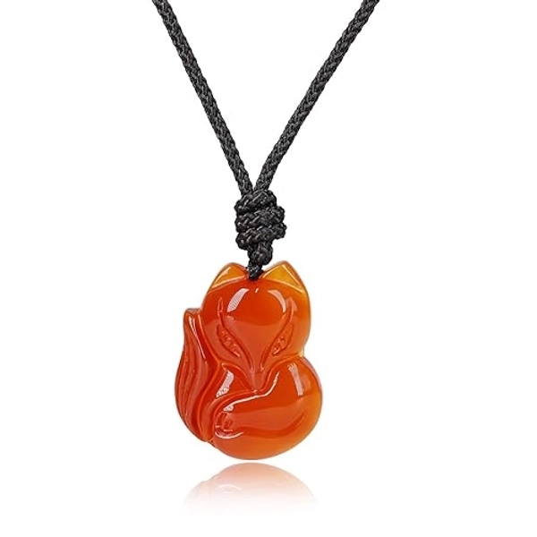COAI Healing Crystal Necklace Fox Pendant Necklace Stone Necklace for Men Women