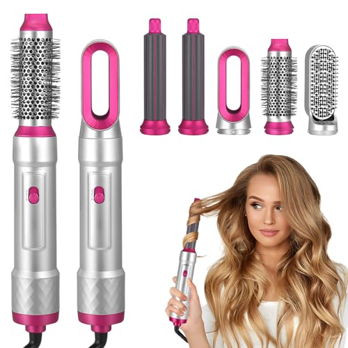 5 in 1 Haartrockner Warmluftbürste Set, Air Styler mit 5 Aufsätze zum Trocknen, Glätten, Volumen und Stylen, Ionen Pflege, 1000W Curler Richtkamm Lockenstab für Salon Hairstyling