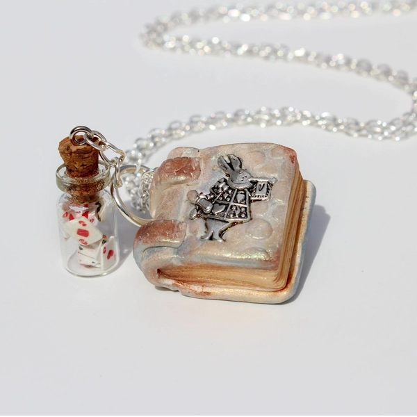 Alice in Wonderland Necklace - Fairy Tale necklace - Kawaii necklace - Spell Book Clay Charm