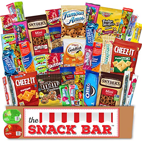 The Snack Bar - Snack Care Package (40 count) - Variety Assortment with American Candy, Fruit Snacks, Gift Snack Box for Lunches, Office, College Students, Road Trips, Holiday Gifts