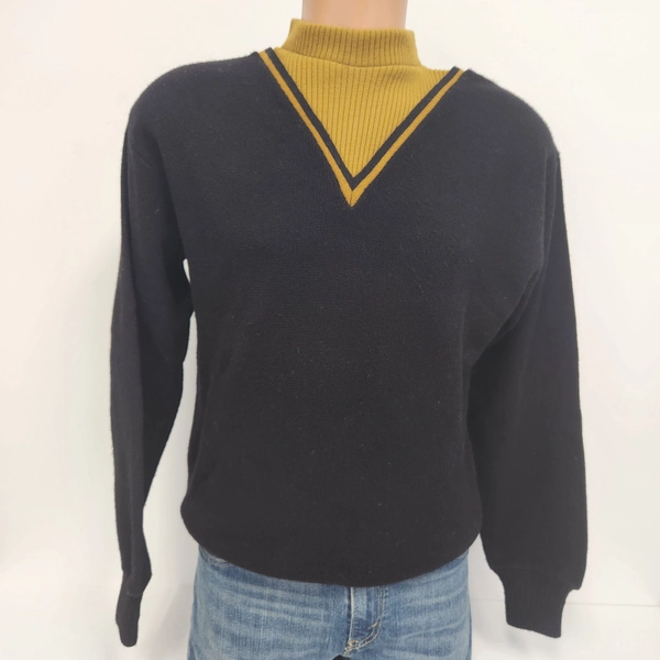 Vintage 1950's Men's Medium Orlon Acrylic Mustard and Black Dickie V-neck Sweater