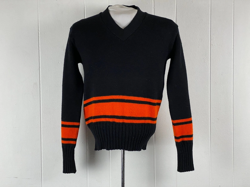 Vintage sweater, size 40, 1950s sweater, letterman sweater, V neck sweater, orange and black sweater, school sweater, vintage clothing