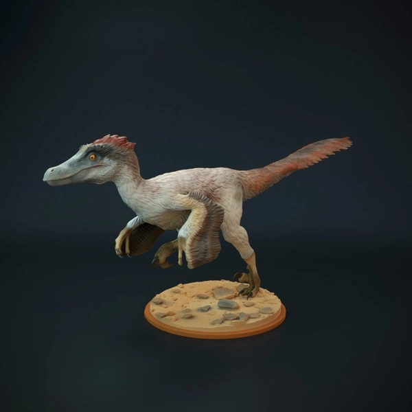 Velociraptor Mongoliensis - Feathered - Running - Designed by Dino and Dog - 3D Printed - Miniature - Gaming - Display - Dinosaur