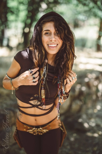Shanti Hoodie ~ Choli Crop Top ~ with wrap strings ~ Elven Forest, festival clothing