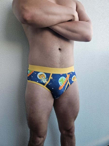 ABDL Underwear Men's Brief | Cute Cartoon Space Pattern | Adult Baby / Toddler Style | Adorable Yellow Waistband | Comfy Age Regression