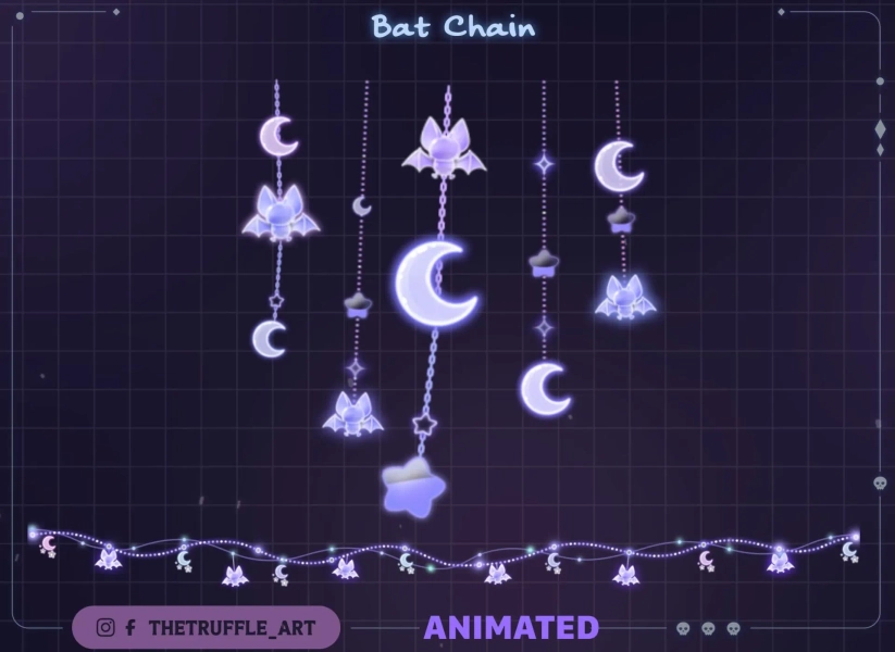 Purple Bat Light Chains Animated Stream Decorations, Celestial Lights Twitch Overlay for Streamer, Vtuber, OBS, Streamlabs