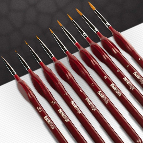 Detail Paint Brush Set, Rock Ninja 9 stuks dunne borstels voor fijne detaillering en kunst schilderen - acryl, aquarel, olie miniaturen, schaalmodellen, vliegtuigkits, nagel, lijntekening, Warhammer 40k - Rood