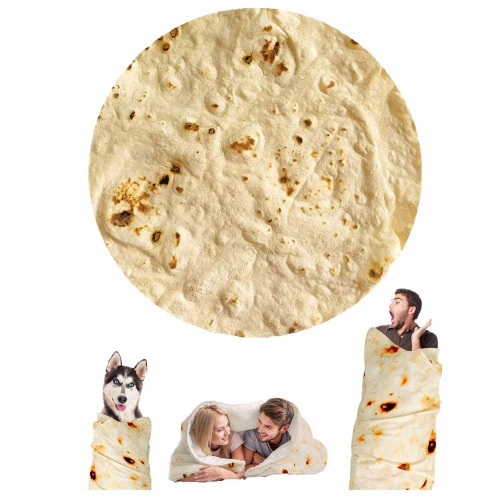 Wenosda Burrito Deken Tortilla Dekens Ronde Voedsel Dekens Wrap Strandlaken Tapijt Tapijt Picknick Zacht & Pluche Mantel voor Slaapbank Buiten Vier Seizoenen (150 cm / 60 inch)(Gele Pannenkoekstijl)