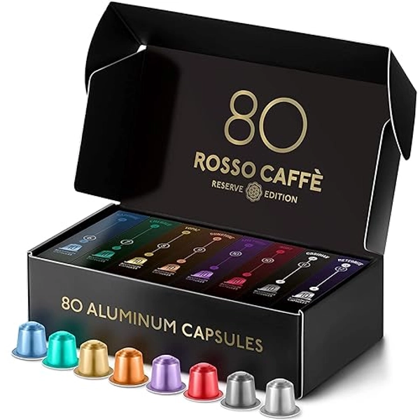 'Reserve-Edition' 80 Kaffeekapseln Variety Pack | Kompatibel mit Original Nespresso* Maschinen | Mittlere bis dunkle Kaffee Röstungen, Espresso und Lungo | Recycelbare Kapseln | Hergestellt in Italien