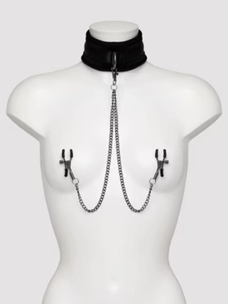 SEI MIO Twin Tweaks Velvet Collar with Nipple Clamps