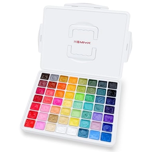 HIMI Gouache Paint Set, 56 Colors x 30 ml Jelly Cup Design Gouache Paints in a Carrying Case, Non Toxic Gouache for Canvas and Paper, Ideal Gouache Paint for Artists, Students, and Beginners