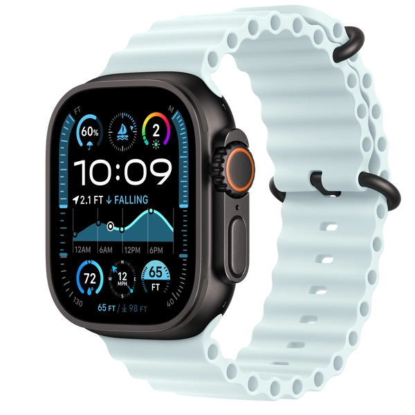 Apple Watch Ultra 2 GPS + Cellular, 49mm Black Titanium Case with Ice Blue Ocean Band