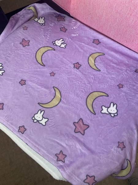 Usagi's Dream Fleece Blanket - Cute Pastel Kei Bunny Bedspread - Moon and Stars Print - Great for Gifts - MADE TO ORDER