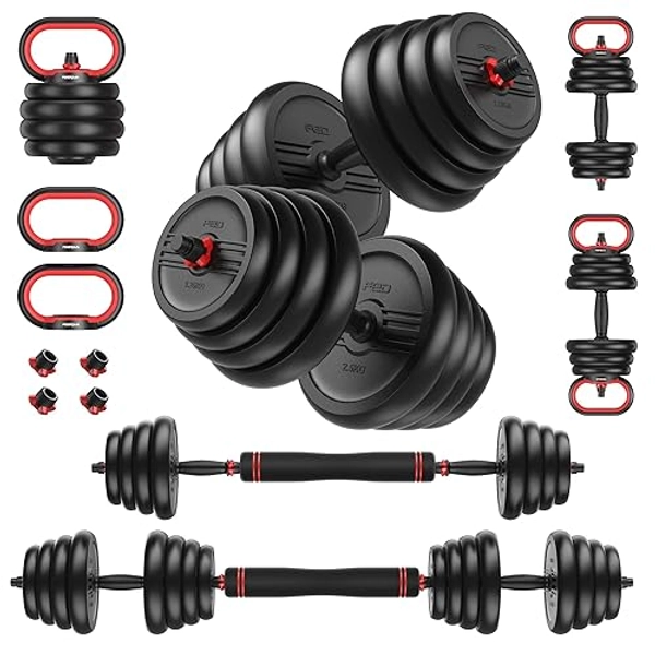 FEIERDUN Adjustable Dumbbells, 20/30/40/45/70/90lbs Free Weight Set with Connector, 4 in1 Dumbbells Set Used as Barbell, Kettlebells, Push up Stand, Fitness Exercises for Home Gym Suitable Men/Women
