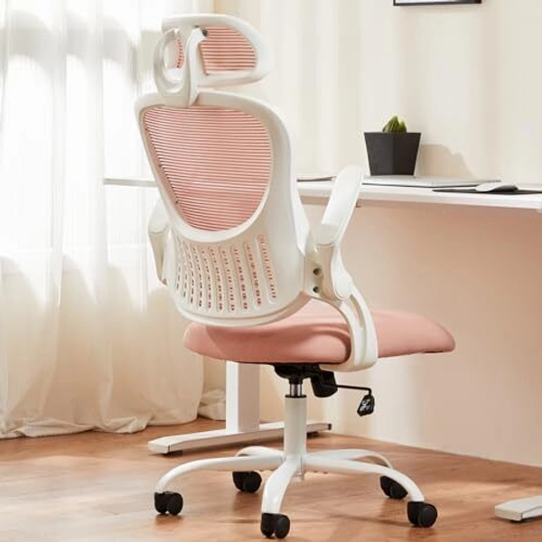 Office Computer Desk Chair, Ergonomic High-Back Mesh 20.08D x 20W x 53H in Pink