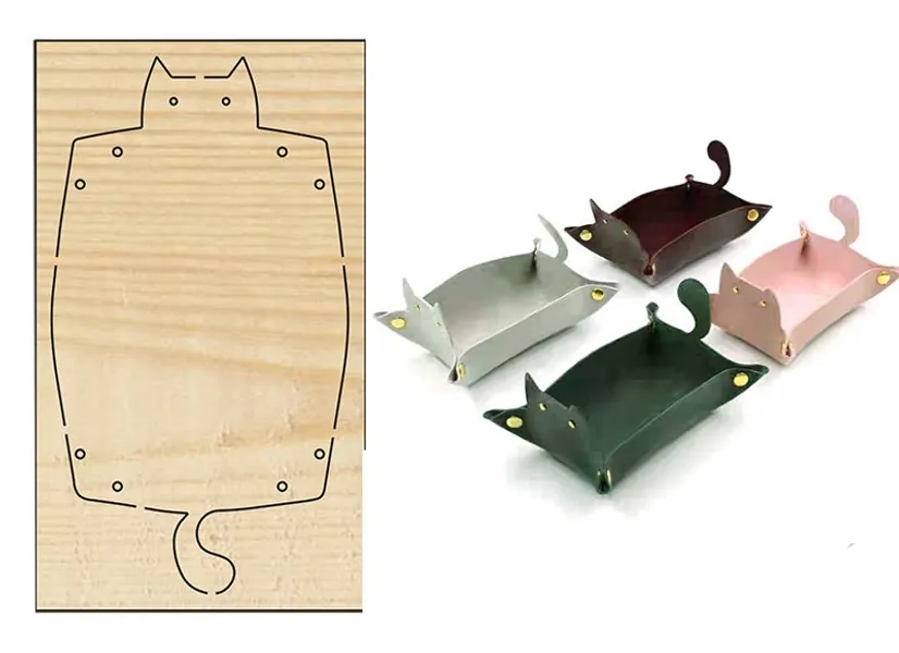 Katzen Aufbewahrungstablett Leder Schneideform,Personalisiertes Tablett Handgemachte Ausstecher,Leder Stanzen Set,Leder Basteln Kraft Werkzeug,