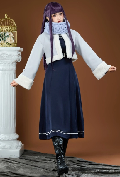 Frieren: Beyond Journey's End Fern Cosplay Costume Dress and Jacket with Scarf Belt