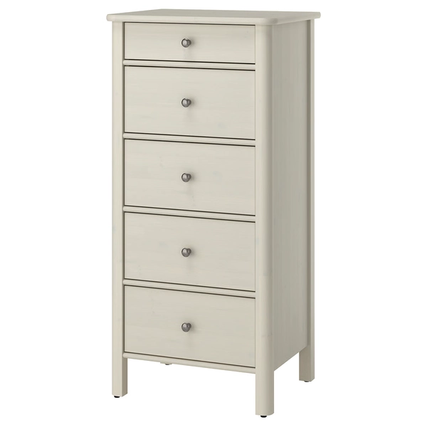 STOREMOLLA 5-drawer chest - light grey-beige stained 24 3/4x19 5/8x51 5/8 "