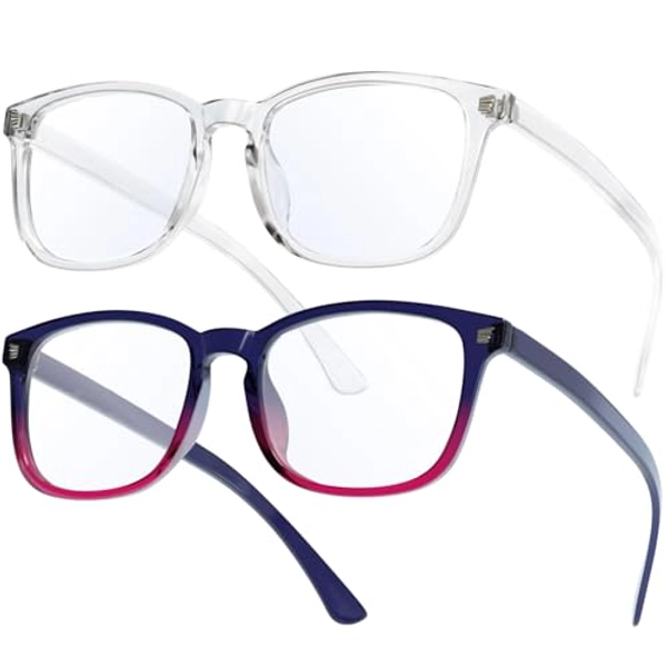 livho 2 Pack Blue Light Blocking Glasses, Computer Reading/Gaming/TV/Phones Glasses for Women Men,Anti Eyestrain & UV Glare (Clear+Blue Purple)