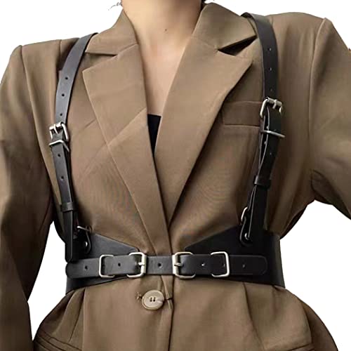 BODIY Punk Women Waist Belts PU Leather Fashion Body Chain Belt Rave Halloween Accessories Belt Adjustable Goth - Fit for Waist Size 34''-43'' - Black