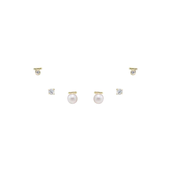 Diamond & Pearls Stud Earring Combo Set 14K