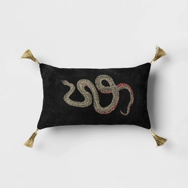 Pillow Cover Lumbar Embroidered Snake Velvet Throw Pillow Metallic/Garnet Red - Threshold™: Contemporary Animal Decor, Indoor Use