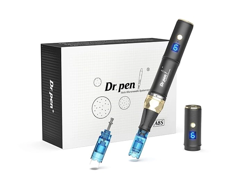 Dr.pen A8S Wireless Microneedling Pen Adjustable 0-0.25mm Micro Needling Pen,LED Display Screen with 2 Replacement Cartridges(18pin) A8S-UK