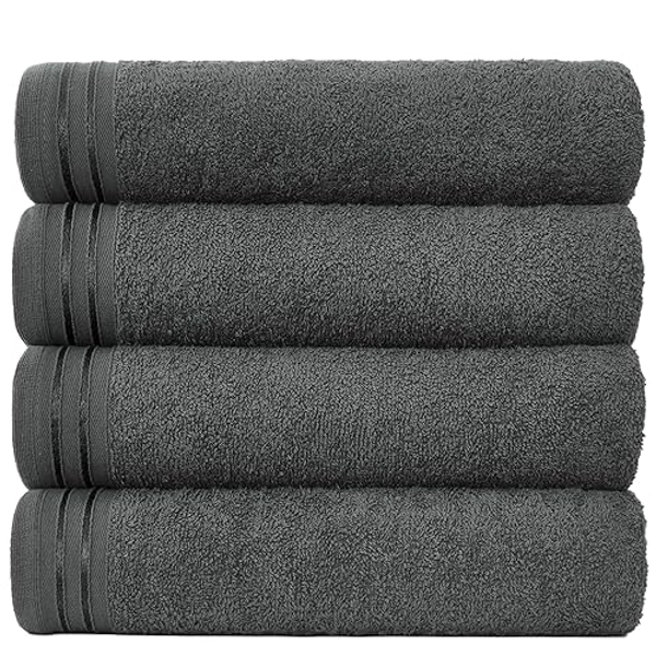 GC GAVENO CAVAILIA Large Towels Bath Sheet - Highly Absorbent Egyptian Cotton Towel Set - 4 Pack Extra Soft Large Bath Towel Charcoal-Quick Dry Bath Sheets - 450 GSM Washable Towels, 75X135 Cm
