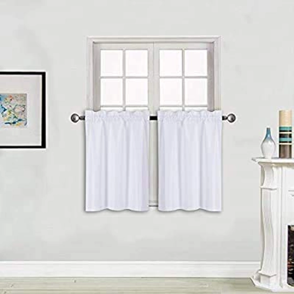 Better Home Style 100% Blackout 2 Tiers Window Treatment Curtain Insulated Drapes Short Panels for Kitchen Bathroom Basement RV Camper or Any Small Window M3036 (White, 2 Panels 28" W X 36" L Each)