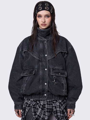 Joy Black Denim Bomber Jacket | M / Black