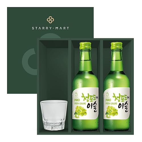 Jinro Chamisul Soju - All Flavours Bundle Set (Grape (Pack of 2 + 1 Soju Glass Gift Box Set)) - Grape (Pack of 2 + 1 Soju Glass)