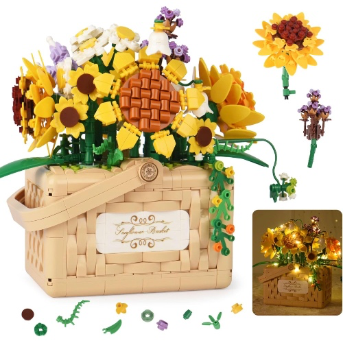 Allhero Sunflower Flower Bouquet Building Set Basket