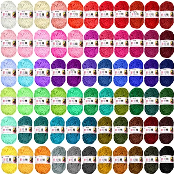 Timtin 66 Rolls Yarn for Knitting 2887 Yards Knitting Acrylic Yarn Mini Soft Crochet Yarns Assorted Colors Yarn Skeins for Mini Knitting and Crochet Project