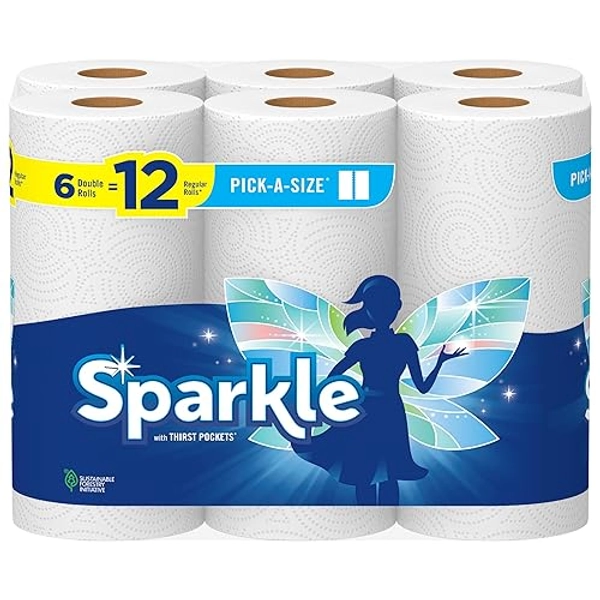 Sparkle Pick-A-Size Paper Towels, 6 Double Rolls = 12 Regular Rolls, Everyday Value Paper Towel With Full And Half Sheets - 110 sheet (6 Packs)