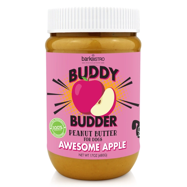 Awesome Apple BUDDY BUDDER - 100% natural Dog Peanut Butter, Made in USA 17oz jar