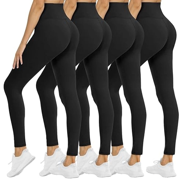 NexiEpoch 4 Pack Leggings for Women - High Waisted Tummy Control Soft Black Capri Yoga Pants with Pockets for Workout