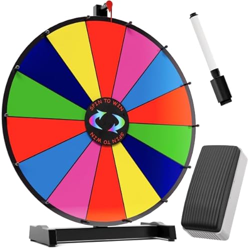18 Inch Heavy Duty Spinning Prize Wheel - 14 Slots Color Tabletop Roulette Spin The Wheel with Dry Erase Marker and Eraser Win The Fortune Game for Carnival and Trade Show - 18 Inch Heavy Duty Prize Wheel