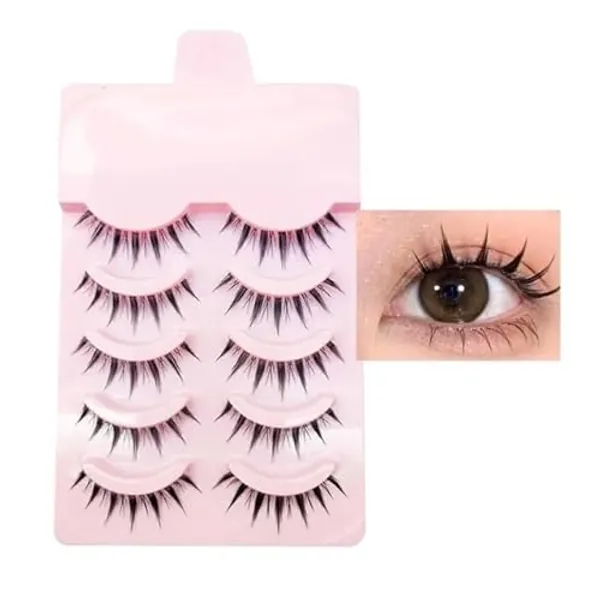 Anime Lashes Korean Japanese Look Like Asian Natural Look False Eyelashes Manga Lashes Mink Wispy Fluffy Spiky 3D Volume Eyelashes Pack Cosplay Fake Eyelashes Individual Cluster 5 Pairs LK02 by dxg - LK02
