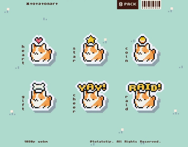 Corgi Twitch Alerts BUNDLE | Pixel Stream Twitch Alert Pack | Cute Pet Raid Stream Overlay | Custom Animated Stream Notification