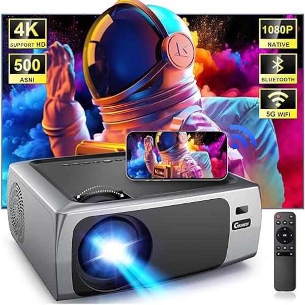 Projector with WiFi and Bluetooth, 4K Support Outdoor Movie Projector 500 ANSI Native 1080P with Auto Keystone HIFI Speaker, 270" Screen 50% Zoom F410 Phone Projector for HDMI/USB/PC/TV Stick