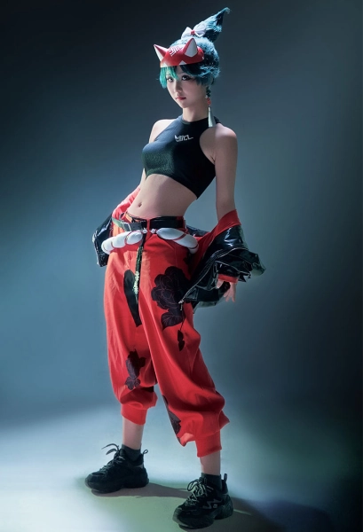 OW fox ninja Cosplay Costume Top Pants Set with Jacket Belt