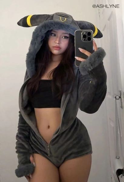 PM Derivative Sexy Lingerie Bodysuit Halloween Plush Hooded Deep V Romper and Socks with Belt and Tail