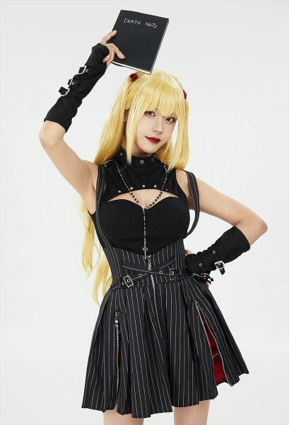 Misa Derivative Sexy Top Skirt Set with Necklace and Gloves Dress Casual Outfit