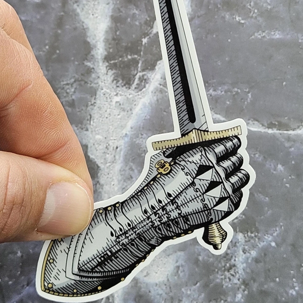 Gothic Gauntlet Dagger Sticker, Dark Fantasy Vinyl Sticker, Woodcut Decal, Gothic Sticker, Engraving gauntlet gift sticker dark aesthetic