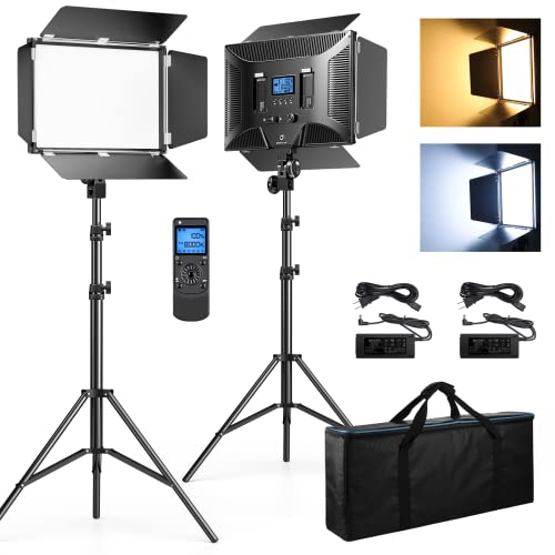 Dazzne D50 Photography Lighting with Barn Door, 2-Pack 15.4" LED Video Light with Remote, 45W 3000K-8000K Dimmable Bi-Color Panel Light for Live Streaming/Wedding Shooting/Video Recording/Studio/Film